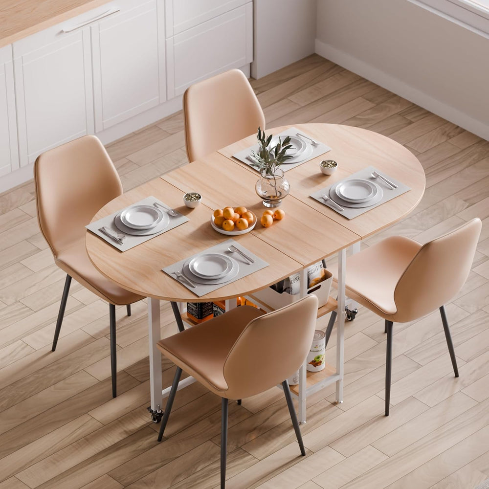 Mondeer Mobile Folding Dining Table, Drop Leaf Table with 2 Open Storage Shel...