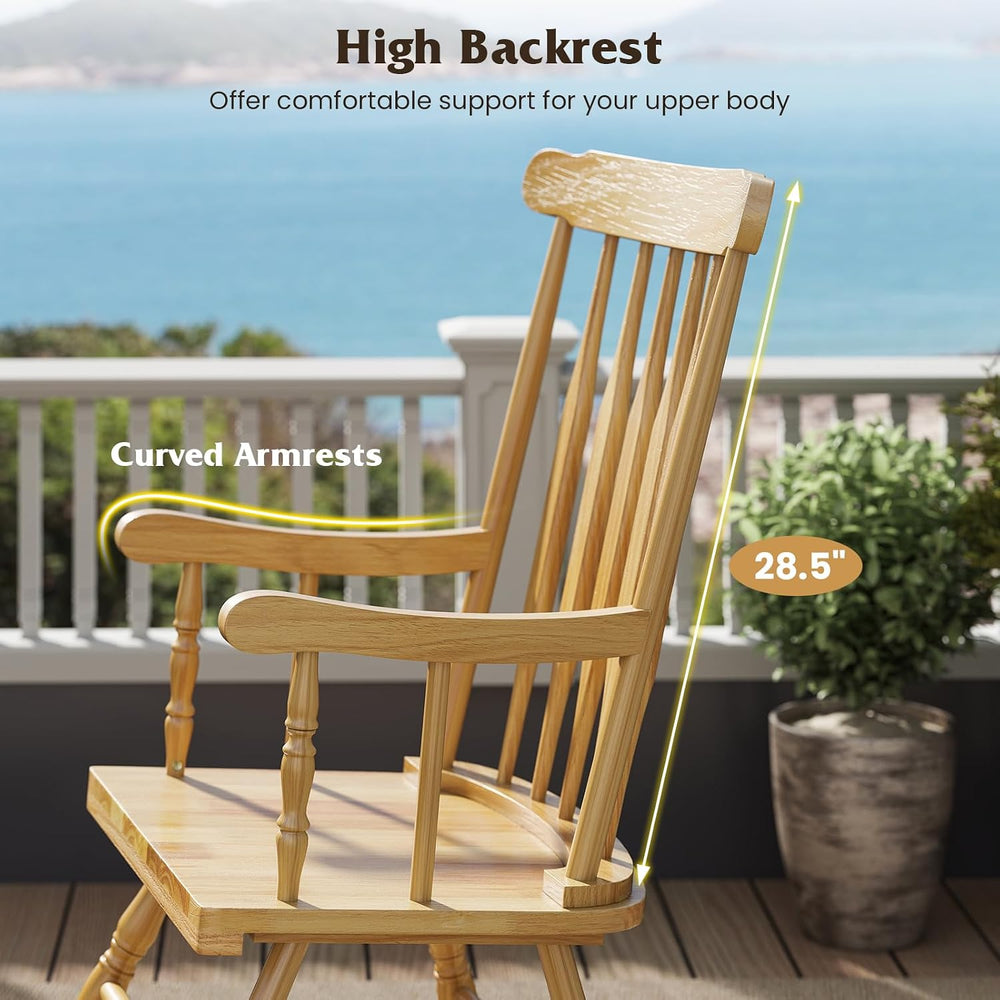 GIANTEX Outdoor Wood Rocking Chair, Patio Rocking Chair, Natural | Solid Rubb...