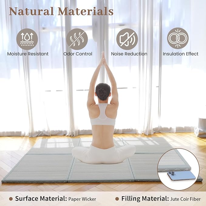 Zonli Japanese Tatami Mat, Foldable Floor Sleeping Pad Futon Mattress, Made from Natural Coconut Shell Fiber & Jute Fiber, Firm Traditional Floor Bed 39"x80"
