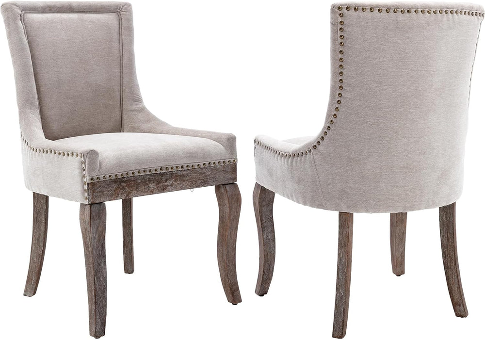 Modern Dining Chairs Set of 2, Fabric Upholstered High Back Chairs with Nailh...