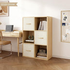 EXPERLAM 6 Cube Storage Organizer - Solid Wood Bookshelf with 3 Storage Bins, Cube Shelf with 2 Removable Back Panels, Vertical or Horizontal Bookcase, Open Book Shelf for Bedroom, Living Room, Office