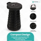 Trimming Shop Heavy Duty Foldable Collapsible Telescopic Stool, Portable & Adjustable Pop Up Stool Plastic Seat for Camping, Fishing, BBQ, Hiking, Indoor/Outdoor Use, 440lbs Load Capacity - Black | Telescopic, Lightweight Collapsible Stool With 200kg