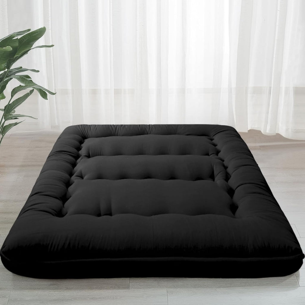 MAXYOYO 6" Extra Thick Japanese Floor Mattress Queen Folding Futon Mattress | Foldable Tatami Pad for Adults, Roll Up Floor Mat for Living Room Guest Room RV, Black