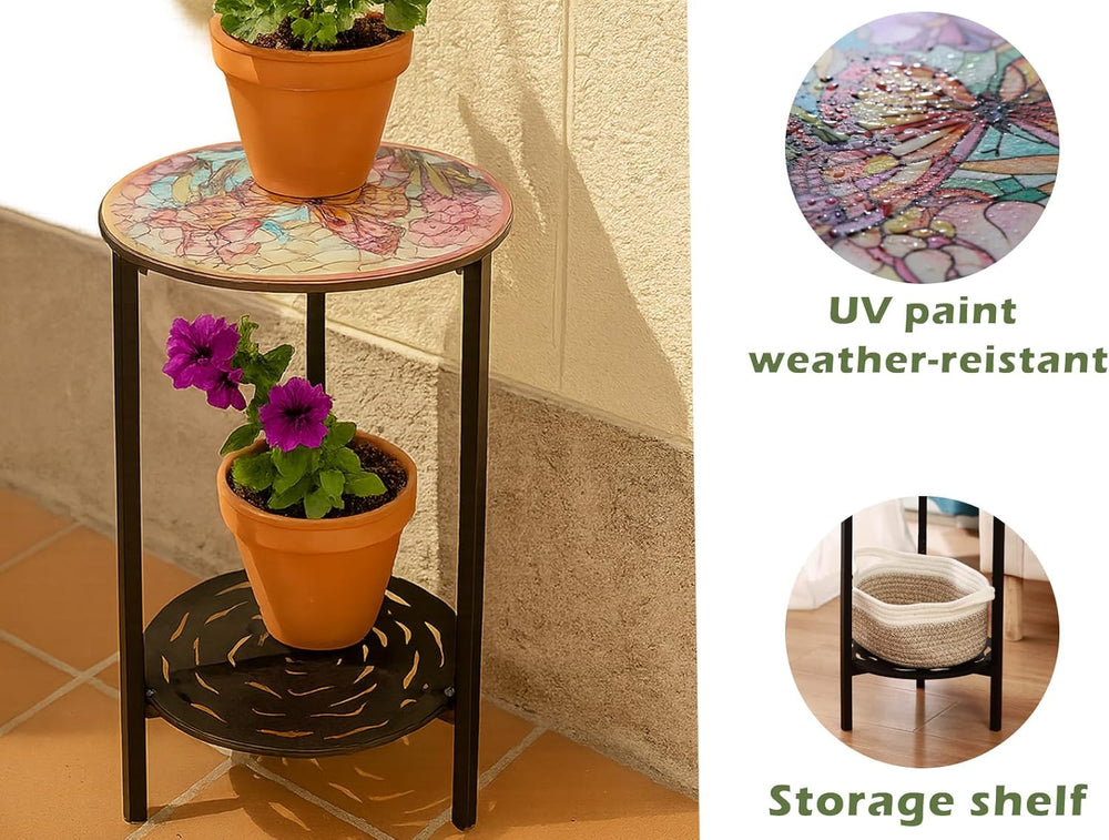 2-Tier Metal Round Side Table Black Accent Coffee Tables Small Space Corner P...