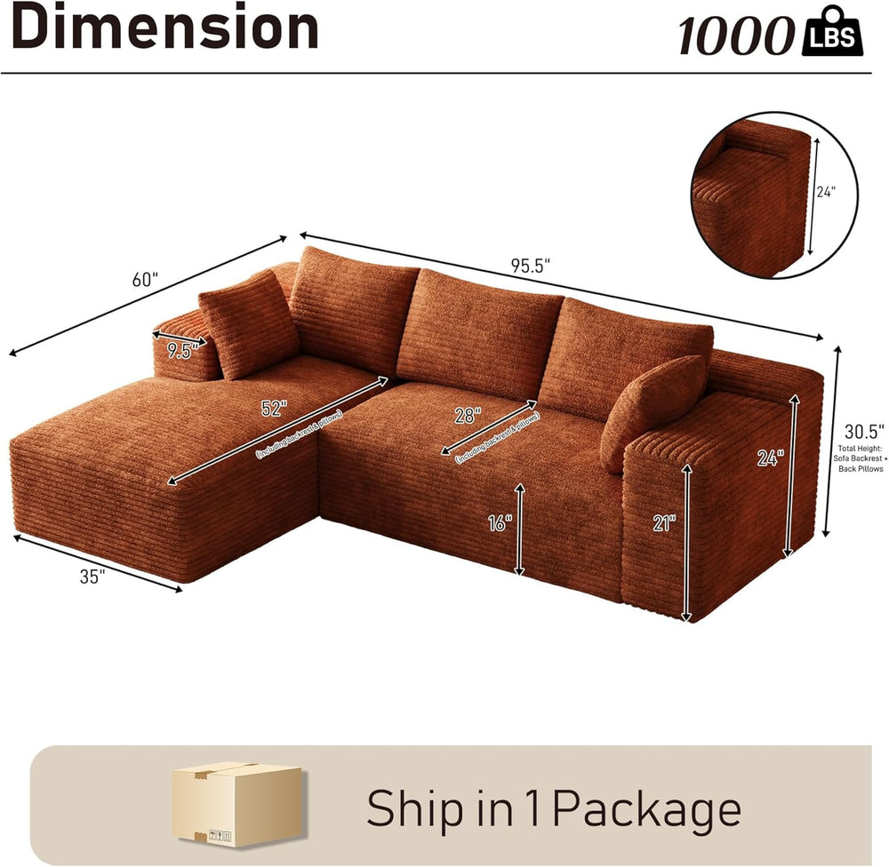 Cloud Sectional Couch Modular Sectional Sofa, 96" Comfy Fluffy Orange L ...