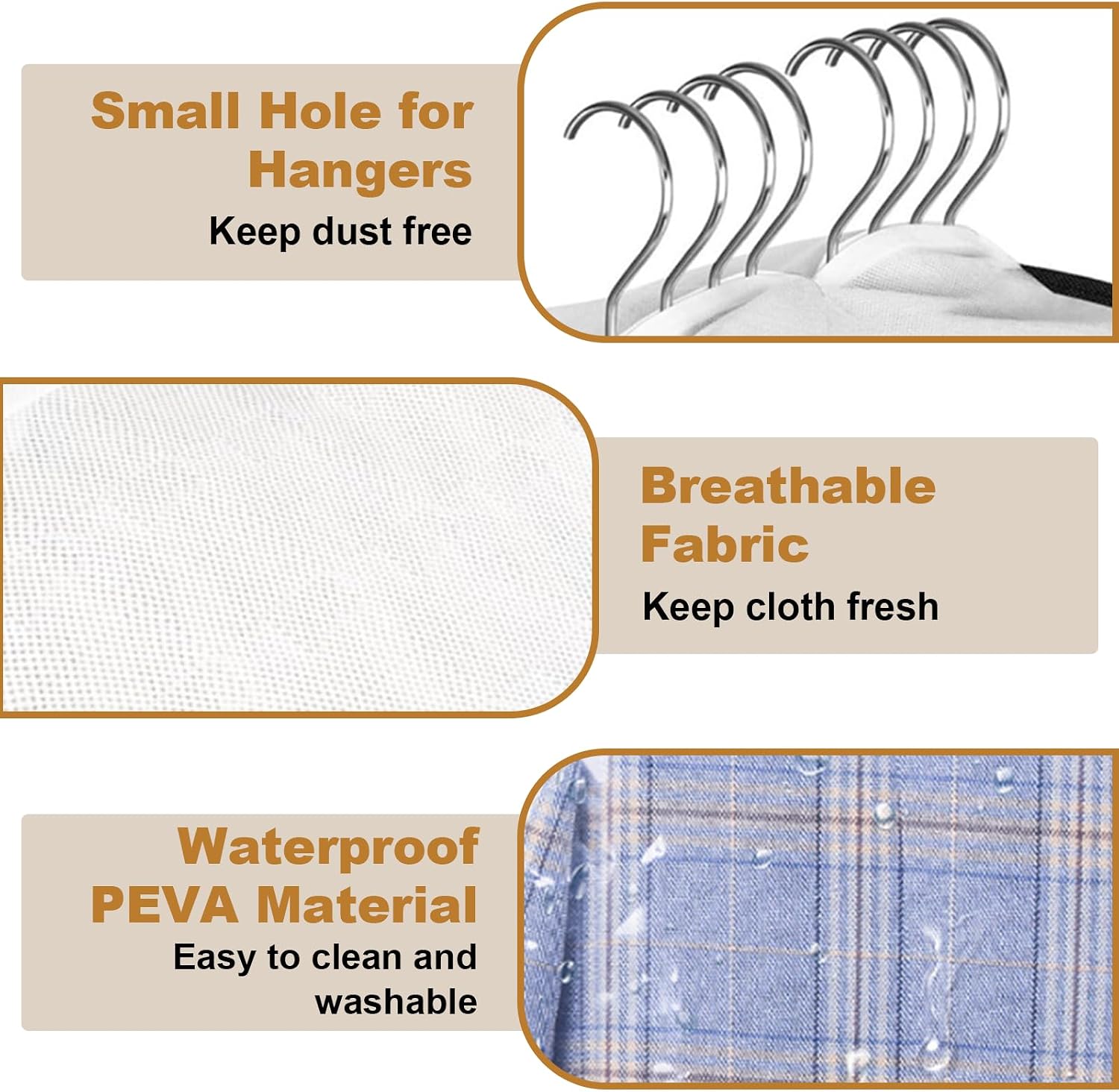 50" Clear Clothes Hangers with Smooth Side Zipper, 10" Gusseted Waterproof Garment Bags for Shirts, Coats, Dresses, Suits, 4 Pack