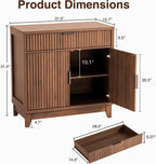 Vabches 32" Fluted Sideboard Buffet Cabinet with Storage, Walnut | Modern Coffee Bar Console Table with Drawer, Fluted Doors & Adjustable Shelf, for Entryway, Living Room, Kitchen, Dining Room