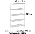 21" Deep x 48" Wide x 86" Height Wire Shelving Kit | 5-Tier | NSF Commercial Storage Rack Unit