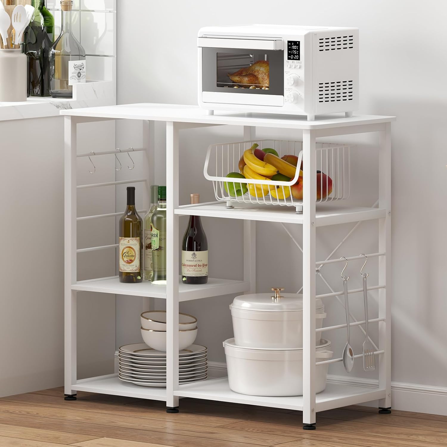soges 35.4 Inch Kitchen Shelf Baker's Rack Utility Microwave Oven Stand Kitchen Island Storage Cart Rack, White