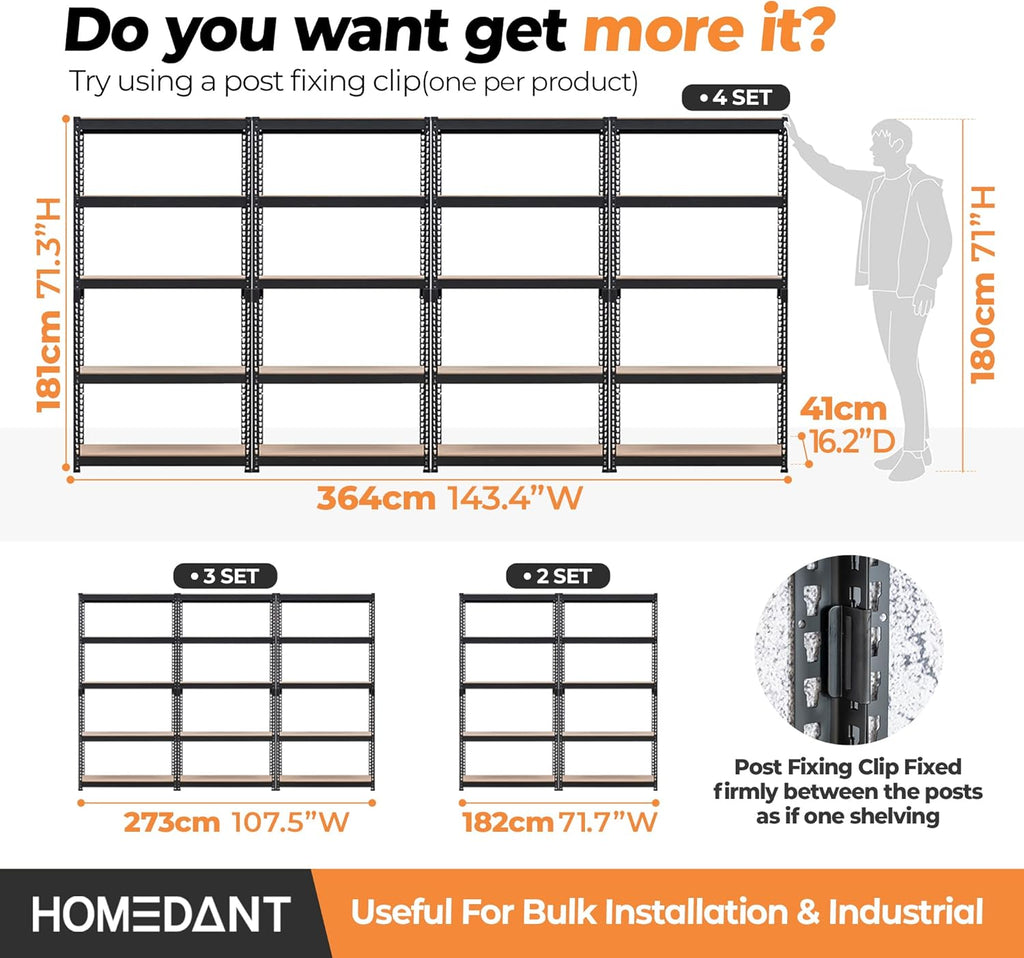 HOMEDANT 5 Tier Storage Shelves Adjustable Laminated Boltless Garage Metal Shelving Unit Heavy Duty Utility Rack Shelf Warehouse Pantry Closet Kitchen (2, (M) 35.9" W, Black)