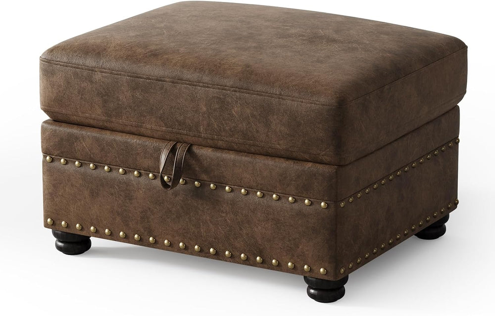 ONBRILL Faux Leather Ottoman with Storage, Rectangle Leather Foot Stool | Ott...