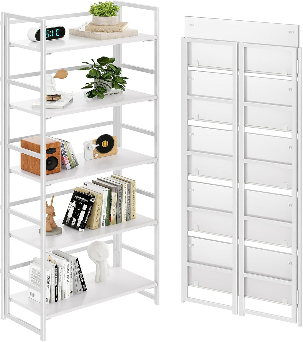BHG Vintage Multifunctional Folding Bookshelf, No-Assembly Plant Stand Storag...