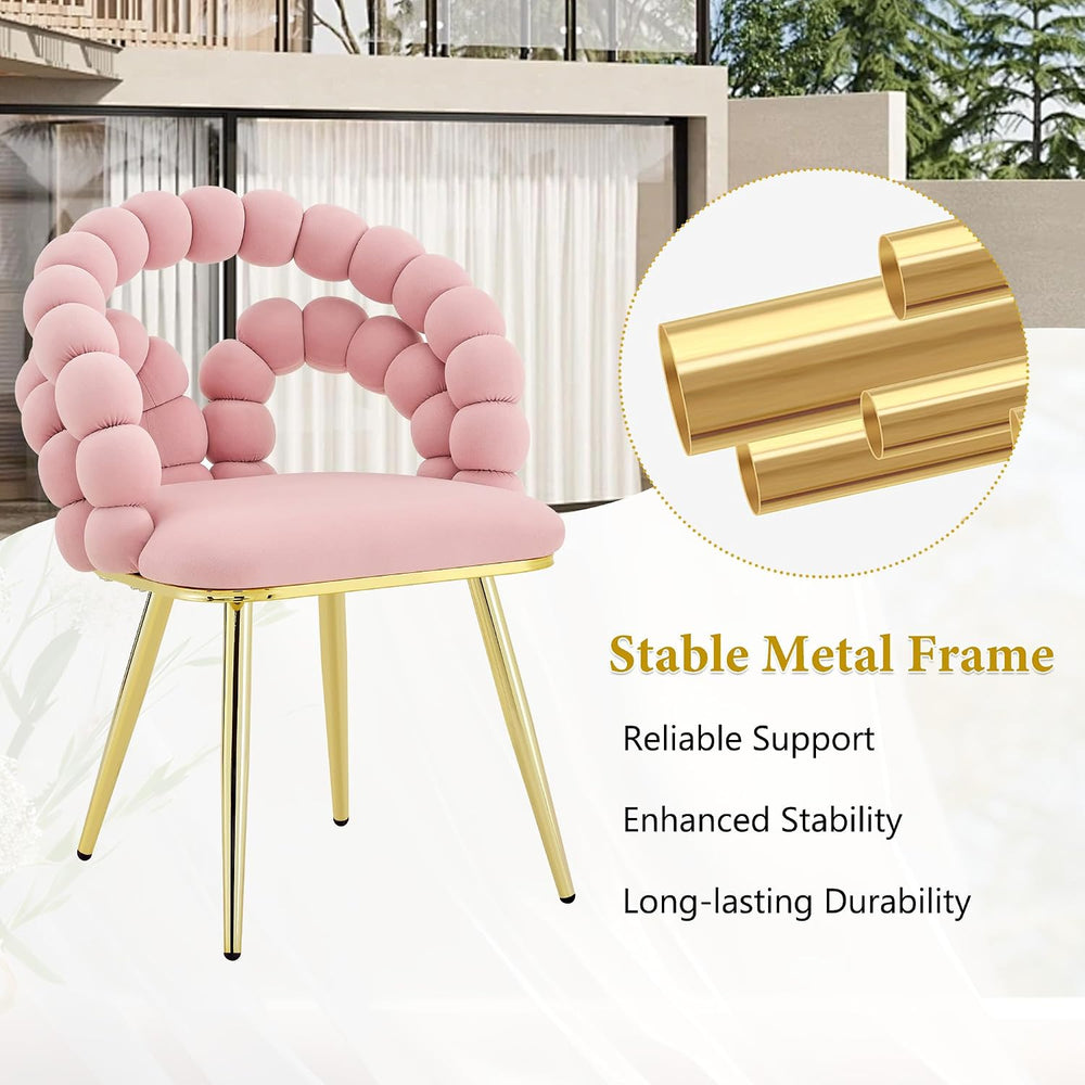 TesNus Velvet Dining Chairs Set of 2, Pink Upholstered Velvet Chairs with Gol...