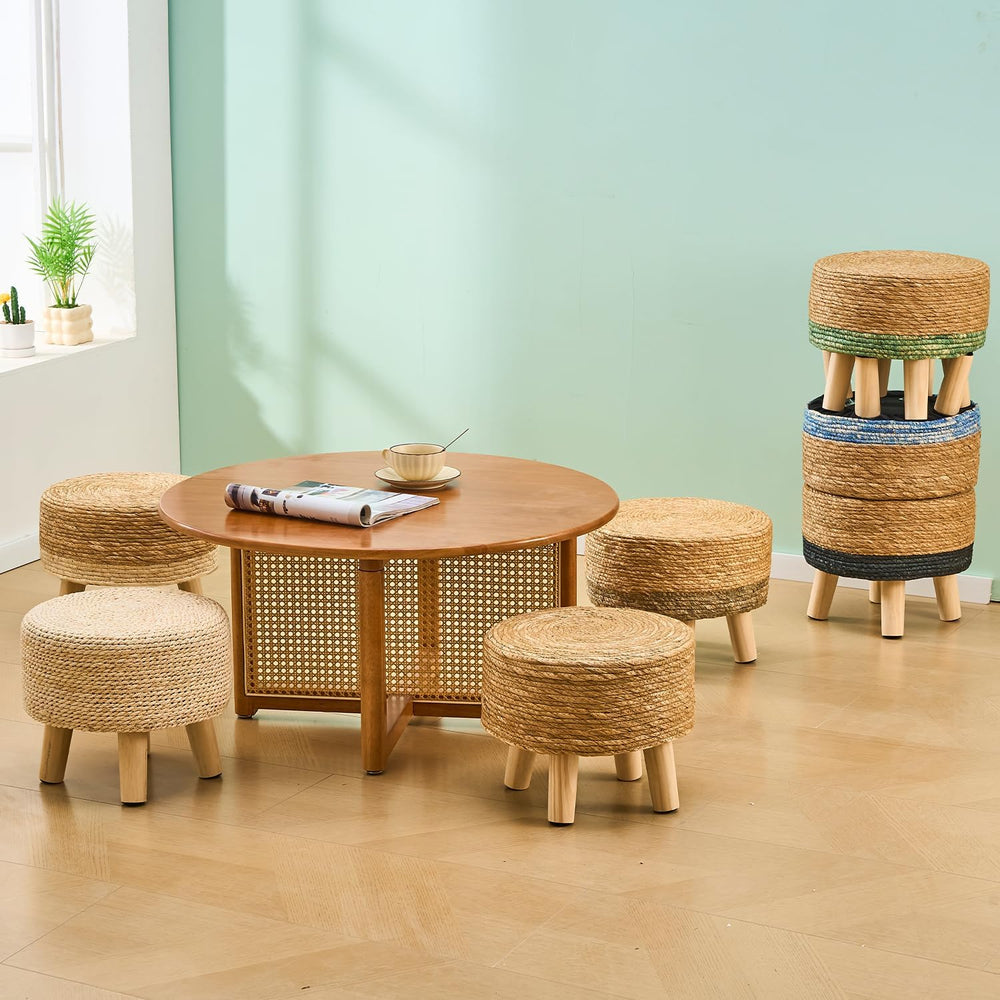 Cpintltr Ottoman Natural Seagrass Footrest Poufs Hand Weave Round Foot Stool ...