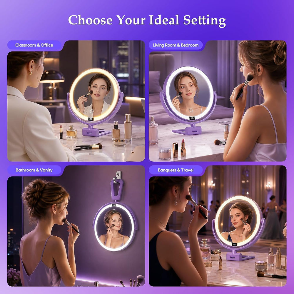 1X/30X Makeup Mirror with Lights, Magnifying Mirror (Purple)