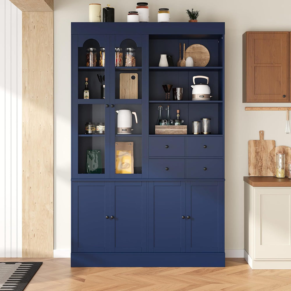 Freestanding Tall Kitchen Pantry Cabinet with 4 Drawers, Door Shelves and Pul...