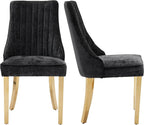 Black Mid Century Dining Chairs Set of 2, Modern Kitchen & Dining Room Chairs Set of 2, Chenille Fabric Upholstered Kitchen Chairs, Sillas de Comedor, Gold Legs (Black, 2 Pcs)
