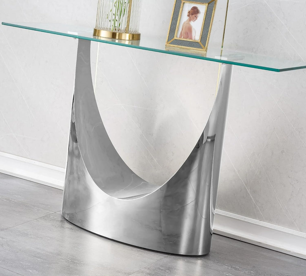 Luxury Silver Glass Console Table, Modern 47" Rectangle Entryway Table w...