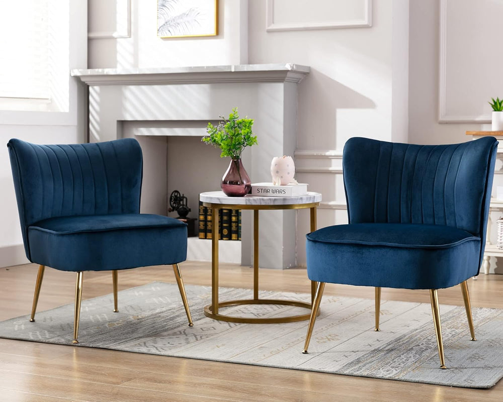 Velvet Accent Chair Set of 2 Comfy Living Room Chair Armless Slipper Chair Mi...
