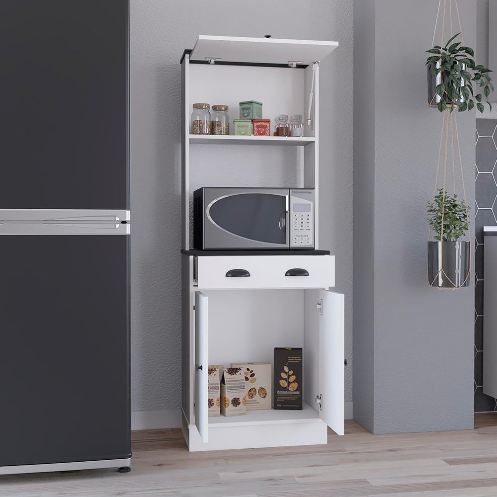 Apex Kitchen Pantry 66.3" H with Drawer, 2 Cabinets, and Microwave Stand...