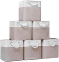 Fabric Storage Cubes, 11 inch cube storage bin with Handles, 11x11cube storage organizer bins, Collapsible Storage Bins for Shelves and Home, Cubby Storage Bins (white-khaki, 10.5x10.5x11in)