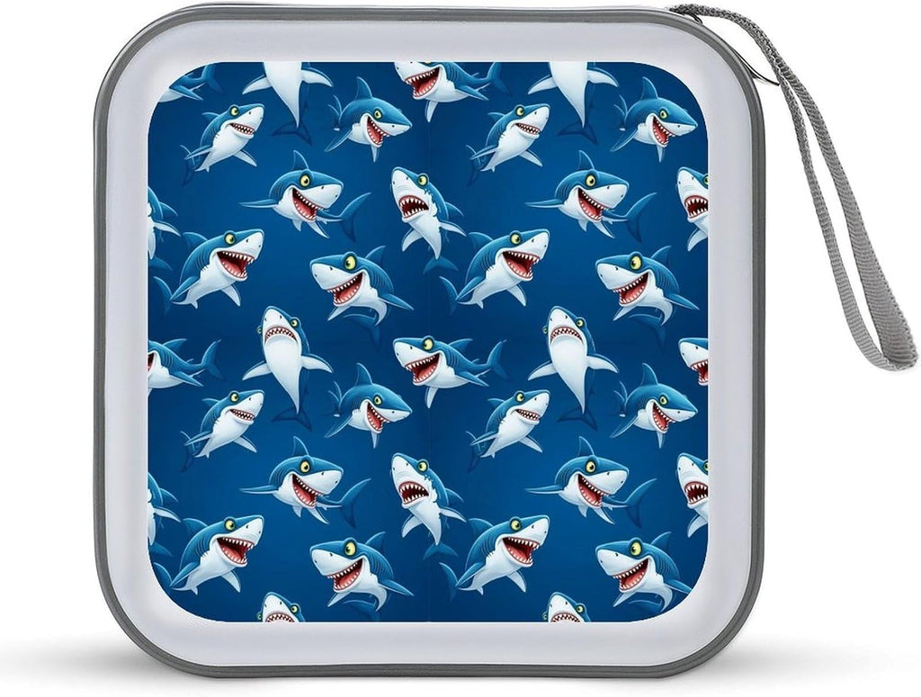 40-Disc Capacity CD/DVD Case Nautical Ocean Shark Lovers Animal Shark, Hard Plastic Protective Storage Binder with Zipper, Portable Organizer for Car Home Office