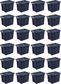 Sterilite 24-Pack Storage Bins with Lids, Heavy Duty Totes, Tuff1, 18 Gallon, Dark Indigo
