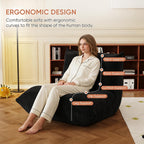 Bean Bag Chair with Pillow, Giant Flannal Memory Foam beanbags Lazy Sofa for Audlts Fireside Chair Armless Chair for Living Room Bedroom Dorm Office (Black, Single Sofa)