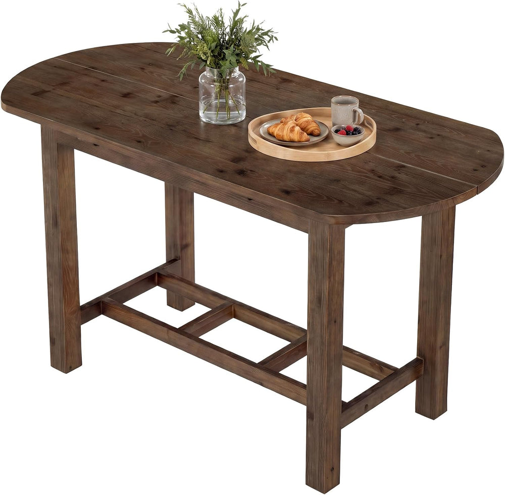 63" Solid Wood Kitchen Island, Island Table with Oval Tabletop | Farmhou...