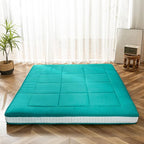 MAXYOYO Futon Mattress, Padded Japanese Floor Mattress Quilted Bed Mattress Topper, Extra Thick Folding Sleeping Pad Breathable Floor Lounger Guest Bed for Camping Couch, Turquoise, Full