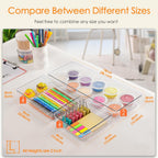 Drawer Organizer, 10 Pack Large Clear Plastic Set, 3 Size Versatile Bathroom and Vanity Organizer Trays, Storage Bins for Makeup, Bedroom, Kitchen Utensils