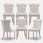 Velvet Upholstered Dining Chairs Set of 6, Modern Style Kitchen Side Chairs with Nailhead Trim and Wood Legs,Metal Pulling Ring for Dining Room Living Room(Beige,Set of 6)