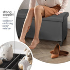 STORAGEBUD Storage Ottoman Bench with Bins, 30-in Storage Bench for Bedroom End of Bed, Folding Foot Rest Ottoman for Living Room Max 660lbs, Faux Leather Ottomans, Grey
