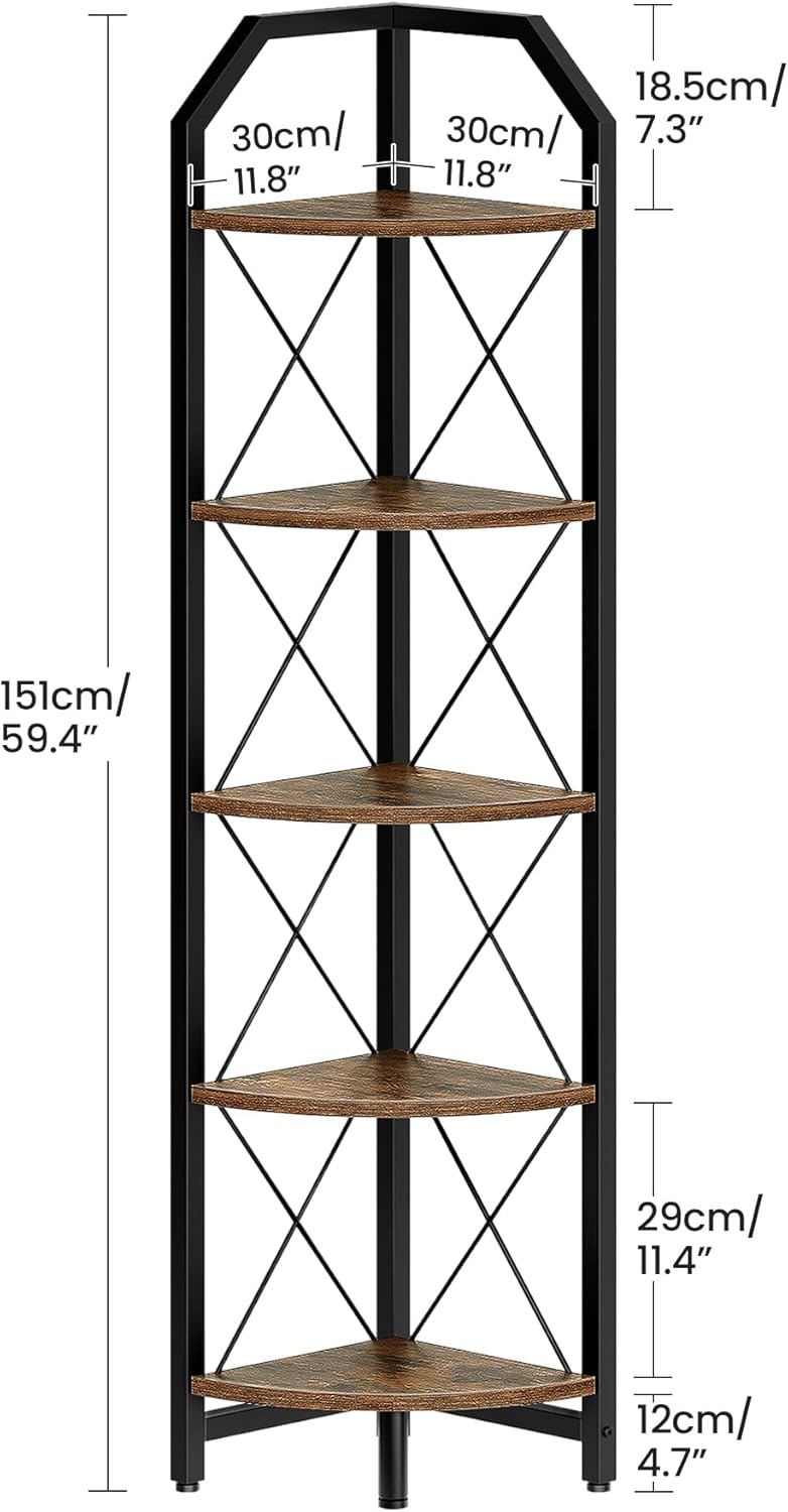 CHOEZON 59.4" Corner Shelf, 5-Tier Industrial Corner Bookshelf, Corner S...