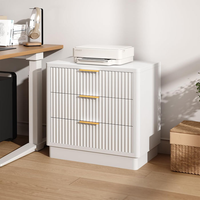 ELYKEN 24'' Nightstand Set of 2, Outlet & 3 Drawers, Fluted Bedside Table
