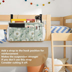 Sage Green Dandelion Bedside Caddy for Dorm Bed Bedside Hanging Caddy Bag Iron Frame Storage Organizer Pocket for Bunk Home College Hospital Beds 2 Hooks