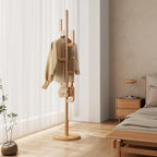 Muwuele Solid Wood Cactus Coat Rack, Freestanding Coat Rack With 6 L-Shaped Hooks and 3 Adjustable Sizes, Coat Tree for Bedroom, Entryway, Livingroom, Coat Hanger Stand for Coats, Handbags (Natural)
