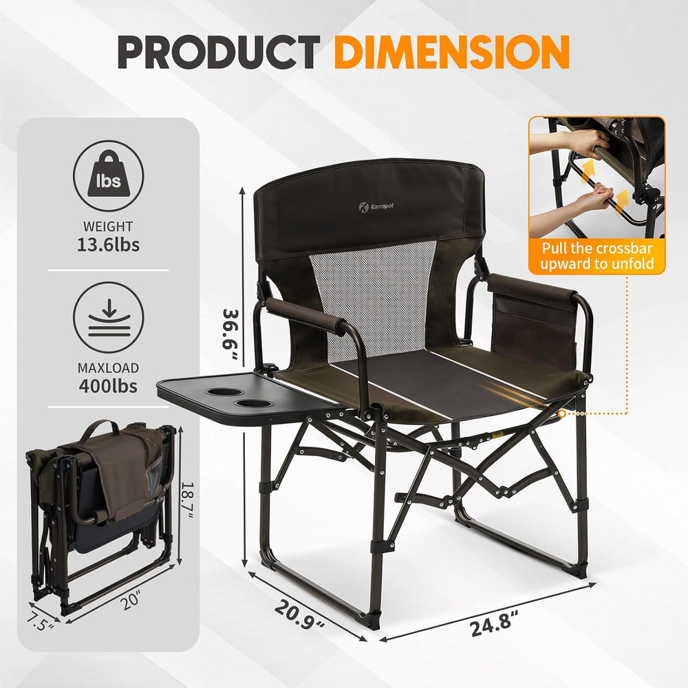 Directors Chair Foldable with Side Table, 400lb Heavy Duty for Adults Outdoor...