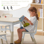 DOREROOM Adjustable Kids Table & 4 Chairs Set, 47.2" L x 23.6" W, Natural-W | Graffiti Desktop,Table Supports 300 lbs,Toddler Ages 2-8，FSC-certified, Children Activity Table for Daycare, Classroom, Home
