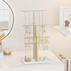 Jewelry Holder Organizer Stand - Adjustable Jewelry Tree 17.5" Height (Max), Jewlery Hanger for Necklaces, Bracelets, Earrings, Aesthetic for Storage and Display, Metal, Gold and White