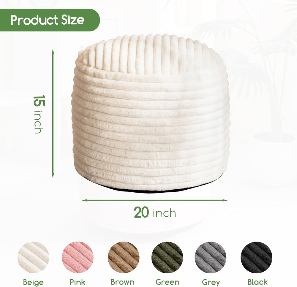 HIGOGOGO Round Stuffed Pouf Ottoman, Stripe Faux Fur Poufs with Foam Chunk Fi...