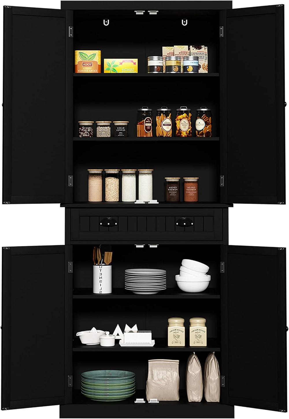 HLR 72" Kitchen Pantry Storage Cabinet, Freestanding Larder Cupboard wit...