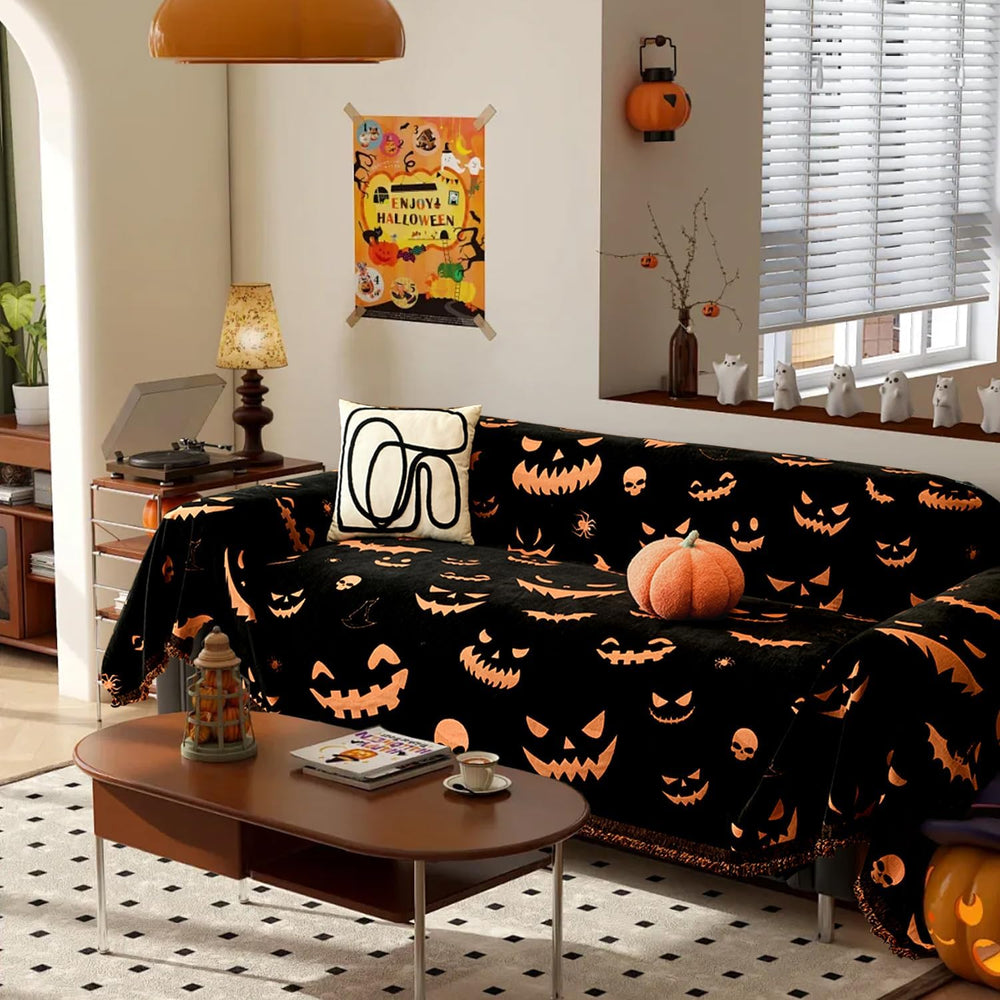 EVENHUG Halloween Sofa Cover Soft Washable Reversible Couch Cover Halloween H...