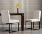 CIMOTA Modern Linen Dining Chair Set of 2, Mid Century Dining Room Chairs Fabric Upholstered Armless Side Chair with Black Sled Base for Dining Room, White Cream 2PCS