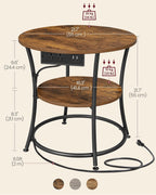 VASAGLE 21.7-Inch Round Side Table, 2-Tier End Table | Nightstand with Steel Frame, Spacious Top, for Small Spaces, Living Room, Bedroom, Rustic Brown and Ink Black ULET077K01