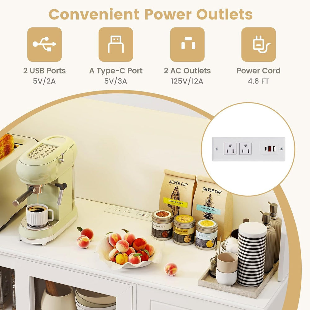 73” Kitchen Pantry Storage Cabinet w/Power Outlets & Led Lights | Tall Cu...