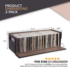 Stock Your Home 2- Pack CD Storage Box, Organizer Shelf for Movie Cases, DVDs, Cassette Tape Display Stand, Disc Holder Can Store Up to 40 CDs, Faux Leather (Brown)