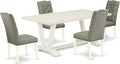 East West Furniture V027EL207-5 5 Piece Kitchen Table Set for 4 Includes a Rectangle Dining Table with V-Legs and 4 Gray Linen Fabric Parson Dining Room Chairs, 40x72 Inch, Multi-Color