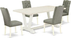 East West Furniture V027EL207-5 5 Piece Kitchen Table Set for 4 Includes a Rectangle Dining Table with V-Legs and 4 Gray Linen Fabric Parson Dining Room Chairs, 40x72 Inch, Multi-Color