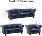 QHITTY 2 Piece Living Room Set, Chesterfield Sectional Sofa Chair Contemporary Upholstered Leather Loveseat Couch Sets for Living Room, Bedroom, Office (Blue)